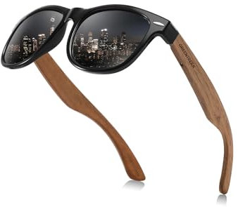 GREENTREEN Polarisierte Verspiegelt Sonnenbrillen Herren: Holz Sonnenbrille UV400-Schutz und Reduzierte Blendung - Polarisationsbrille fur Autofahrer Wanderer Reisebegeistert - Grau