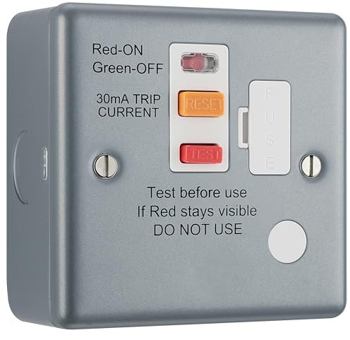 BG Electrical Unswitched Fused Spur Connection Unit with Type A RCD and Flex Outlet, Double Pole, Industrial Flat Profile, Scratch Resistant Steel, Metal Clad, Grey, 45A, MC554ARCD