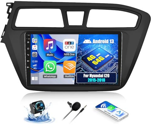 OiLiehu 4+64GB Android 13 2 DIN Carplay Android Auto para Hyundai i20 2015-2018 Pantalla Radio Coche 9 Pulgadas con Mirror Link Bluetooth FM RDS GPS WiFi SWC EQ Camara Marcha Atras