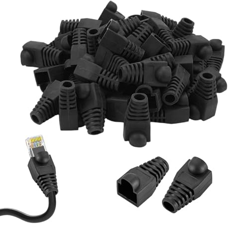 RJ45 Connector 100Pcs RJ45 Boots Soft Plastic Ethernet Cable Connector Boots Cover Wire Lan Strain Connector Boot For Cat5 Cat5e Cat6 Cat6e Black