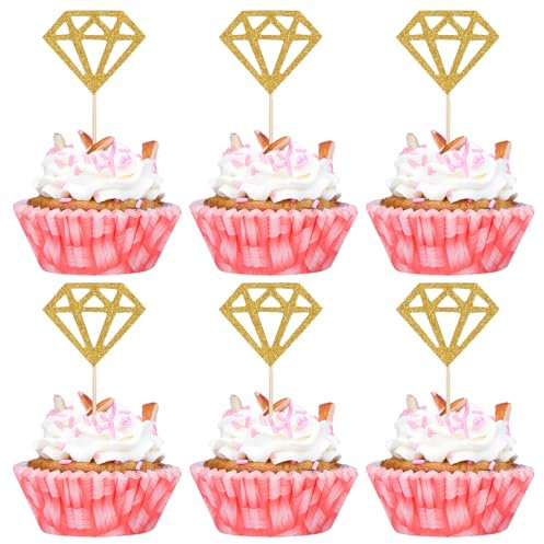 50 Stück Glitzer Muffin Topper für Hochzeit, Gold Cupcake Topper, Verlobung, Jahrestag, Valentinstag Party Kuchendekoration, Muffins Deko, Cupcake Muffin Geburtstag