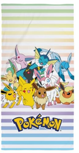 Halantex POKEMON PIKACHU und Figuren - Strandtuch / Badetuch - 100% Baumwolle - Maße 70 x 140 cm - POK-1048T