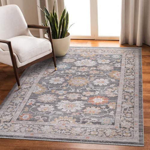 Rugium Vintage Teppich Grau, Klassisch Orientalisches Blumenmuster, Wohnzimmerteppich, Schlafzimmerteppich, für Küche, Flur, Esszimmer, Kurzflor, geeignet für Staubsaugerroboter (160 x 230 cm)