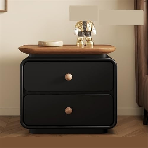 GEK208130 Bedside Table Black Wooden Nightstand with Tray Home Bedroom Storage Double Drawer Organizer Sideboard Bedroom(Large)