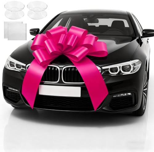 YDAKGUEY Große Schleife, XXL Schleife, Große Schleife Geschenk mit Saugnäpfen & Klebepads, Riesen Schleife für Auto Fahrrad Weihnachten Hochzeit Geburtstage (Rosarot, 23 Zoll)