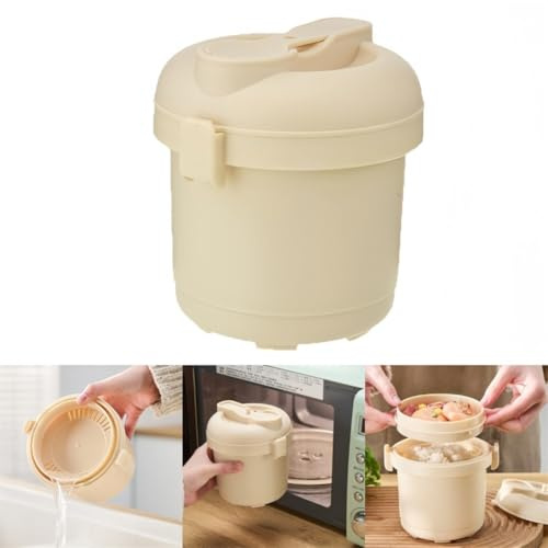 Gettimore Cuiseur à riz pour micro-ondes, récipient chauffant portable compact en polypropylène avec circulation de vapeur pour une cuisson uniforme du riz, des pâtes, des légumes, des soupes, au