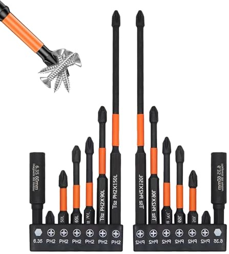 12 Pcs Screwdriver Driver Bits Set, Magnetic Impact Driver Bits with Extension, Impact Driver Bits Phillips Screw Accessories (25mm/50mm/65mm/70mm/90mm/150mm)