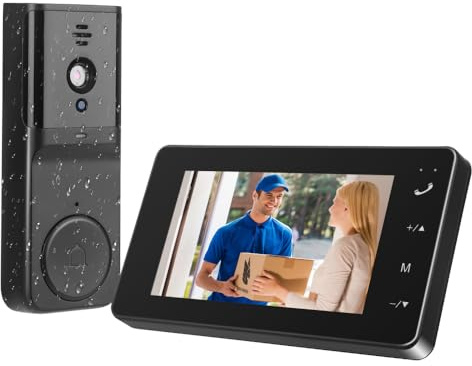Nastopee Video Campanello con Telecamera, 1080P HD Wireless Campanello, IP65 Impermeabile, Display IPS da 4,3 con Citofono e Visione Notturna, Angolo di Rilevamento 80° (Nero)