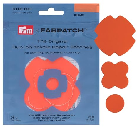 Prym 921007 FabPatch STRETCH Rub-on Patch Orange (3 Stück) – Selbstklebende bi-elastische Reparaturflicken für Sportbekleidung, Leggings, Jacken & Sneaker – Textilreparatur ohne Nähen & Bügeln