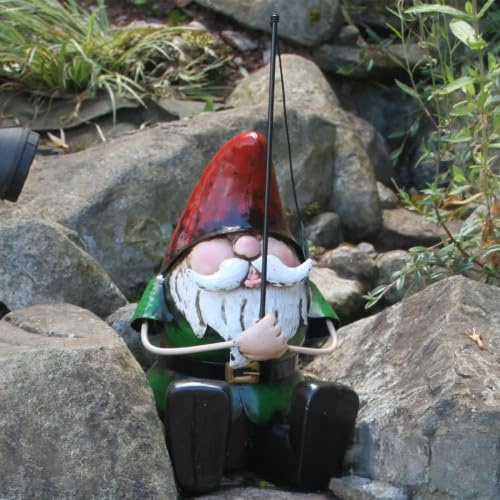 Nain de jardin en métal, fabriqué à la main, statue de jardin en plein air, décoration de pelouse et de terrasse, figurine de nain de pêche, 21 x 18 x 30 cm