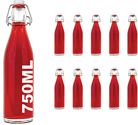 2,4,6 oder 10 x 750ml Bügelflasche Bügelverschlussflasche leere Glasflasche mit Bügelverschluss Weinflasche Schnapsflasche Essig Öl Glasflaschen 0,75L von slkfactory (10 Stück)