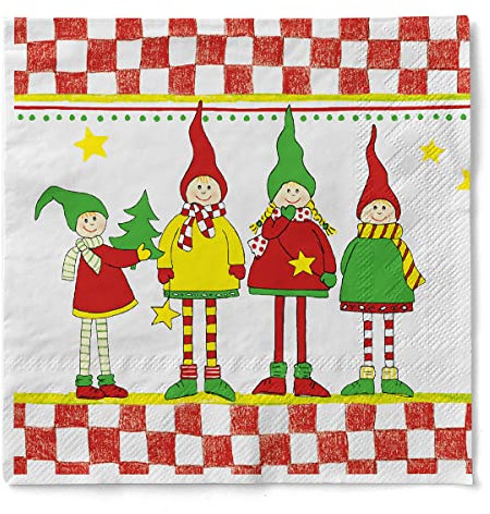 Sovie HOME Serviette Lilo in Rot-Grün aus 3-lagigem Tissue, Einweg Weihnachtsserviette Papierserviette, ideal für Winterfeiern, Advent & Weihnachten, 33x33cm, 20 Stück