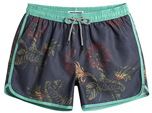 MaaMgic Short de Bains Homme Vintage 80S 90S Style Maillot de Bain Garcon Femme, Gris&vert, X-Large(tour de taille:80-83cm)