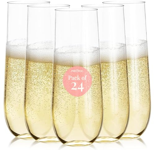 24 calici da champagne in plastica senza stelo, 266 ml, bicchieri da champagne in plastica trasparente, infrangibili, usa e getta, riutilizzabili, perfetti per matrimoni o feste