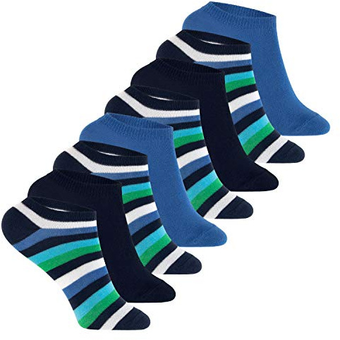 Footstar Kinder Sneaker Socken (8 Paar) Bunte Kurzsocken für Mädchen & Jungen - Blau-Grün 27-30