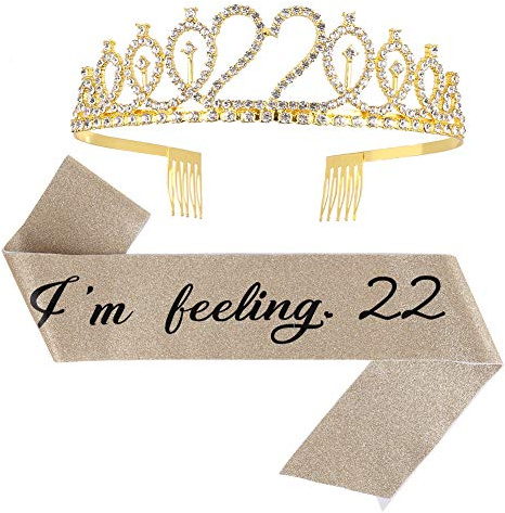 ruggito „Im Feeling 22“ Schärpe und Strass-Tiara-Set, Geschenk zum 22. Geburtstag, für Frauen, lustiges Partyzubehör