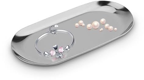 Bandejas Metal Decorativas, Vaciabolsillos Recibidor Acero Inoxidable Bandeja Cosméticos Organizador de Joyas para Dejar Llaves Decoracion Hogar, 9.4 X 23cm (L-Plata)
