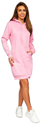 BOLF Femme Sweat Long ? Capuche ? la Mode Hoodie Robe Sweat-Shirt ? Manches Longues Automne Hiver en Coton Couleur Unie Poche Kangourou YS10005 Rose Ciel M [A1A]