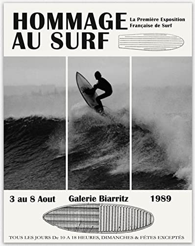 Surfen Poster - Surfbrett Schwarz Weiß Wanddekoration Strandthema Dekoration Raumdekoration Ästhetische Vintage Surfbrett Druck Küsten Dekoration Minimalistische Ozean Wand Kunst (33cm x 48cm)