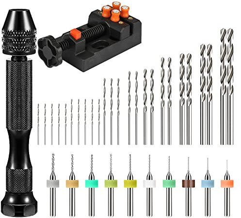 Linkstyle 37 PCS Mini Hand Drill Set, Pin Vice Drill Bench Vise, PCB Bits Twist Bits Jewelry Wood Resin Resin Carving DIY
