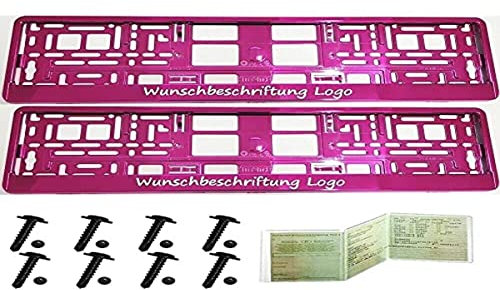AMIO 1 Paar Kennzeichenhalter PINK Chrom mit Wunschtext Beschriftung Werbung Bedruckt