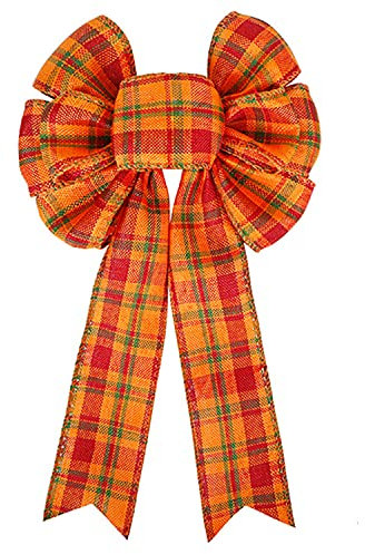 ASSUN Orange Buffalo Karierte Schleife, Herbstkranz, Schleife, Urlaub, Erntedankfest, Weihnachtsbaumspitze, Schleife, Haustür, Kranz, Heim, Innen- und Außenbereich