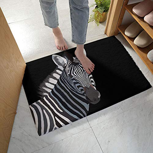 LBHAUSE Badteppich, weicher Plüsch-Badematte, Zebra-Animla im Dunkeln, rutschfest, zottelig, saugfähig, ideal für Badewanne, Dusche im Innenbereich, 61 x 91,4 cm