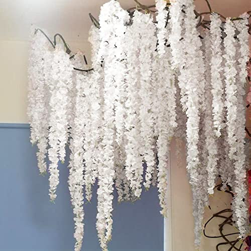 URCheers 1.8M/6Ft Garlands-Fake Hortensie Vine Flowers Plants-Künstliche Hortensie Garland Flower-Seidenrebe,Efeu für Outdoor,Indoor,Garten,Hotel,Hochzeit,Wand,Badezimmer,Dekoration (Weiß)