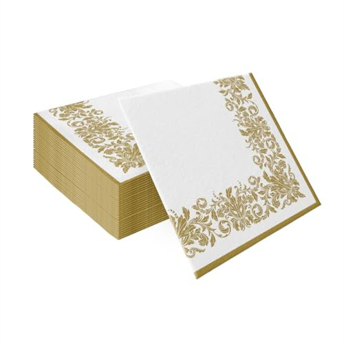 PAW - Servietten aus Airlaid - Stoffähnlich (40 x 40 cm) I 50 Stück I Ideal für Hochzeit, Taufe, Kommunion, Geburtstag I Stoffservietten - Ornament, Gold, Rahmen I Farbe: Golden ornament