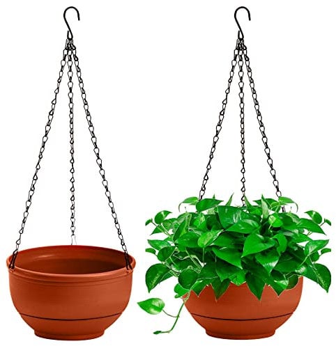 ZEAYEA 2 Pack Hanging Planters, 9 Inch Self Watering Hanging Flower Pot for Indoor Outdoor Plants, Plastic Planter Pot with Hanging Chain and Detachable Base for Home Garden Decoration, Red
