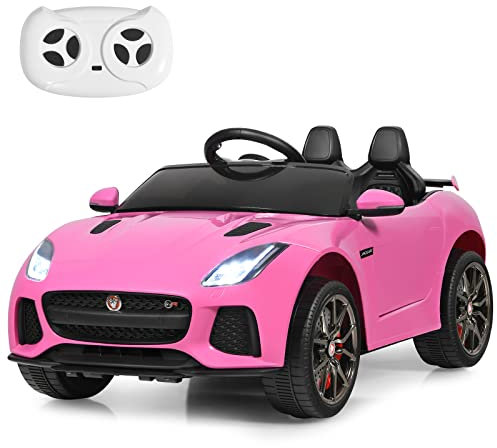 COSTWAY Jaguar Auto Elettrico 12 V per Bambini, Macchina Elettrica con Telecomando, con Luci Musica Storia, Avvio Lento, Velocità 3-5 km/h (Rosa)