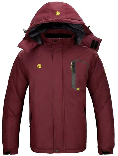 SwissWell Skijacke für Herren Warm Fleece Snowboardjacke Wasserdicht Winterjacke Männer mit Abnehmbarer Kapuze (Rotweint-M)