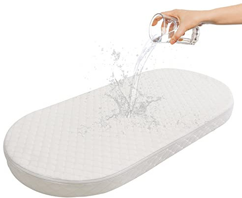 Wonder Living Baby-Matratze, atmungsaktiv, hypoallergen, hochwertiger Schaumstoff, ungiftig, ovale Form, mit abnehmbarem Bezug, 38,1 x 76,2 x 5,1 cm, Weiß