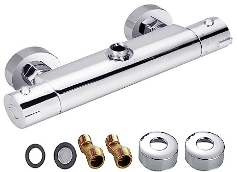 Vinteky 38°C Mitigeur Thermostatique de Douche 1/2 Mitigeur Thermostatique Uten Robinet Douche Mural Robinet thermostat Chromé Robinet Mélangeur thermostatique pour Salle de Bain (une sortie)