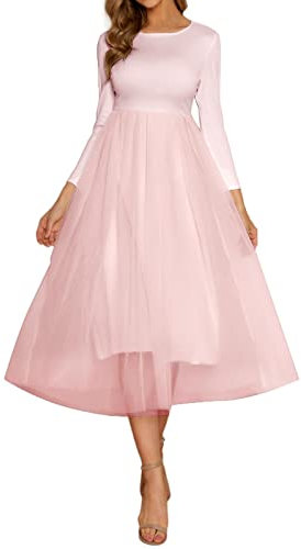Mercatoo Gonna a quadretti Rosso 2022 Maglia Couture Abito Nero di Grandi Dimensioni Donne a Vita Alta Girocollo A metà Lunghezza Abito Moda Matrimonio Signora Abito, Rosa, L