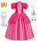 WIOLETA Princess Peach Costume Peach Kostüm Rosa Prinzessin Kleid Mädchen Prinzessin Kostüm Mädchen mit Krone, Ohrringen, Halskette, Handschuhen für 3-10 Jahre