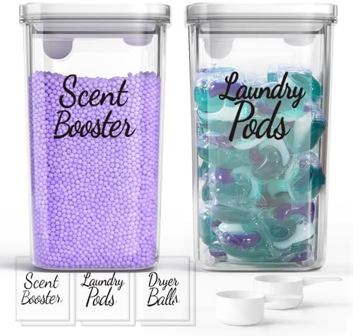 Moryimi Laundry Scent Booster Dispenser - 2 Pack 94oz Scent Beads with Scoop, Pods & Powder Holder
