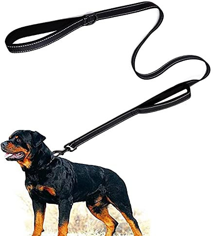 Eyeleaf Hundeleine, 1,8 m, reflektierend und stark, mit doppeltem Griff, gepolstert, strapazierfähig, Nylon, Hundeleine für Hunde, groß, mittel, schwarz