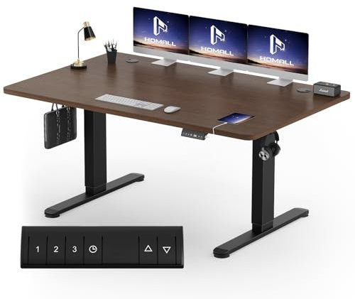 Homall Höhenverstellbarer Schreibtisch 160x80 cm, Elektrischer Schreibtisch mit Vierteilige Tischplatte, Computertisch mit Memory Funktion,Standing Desk