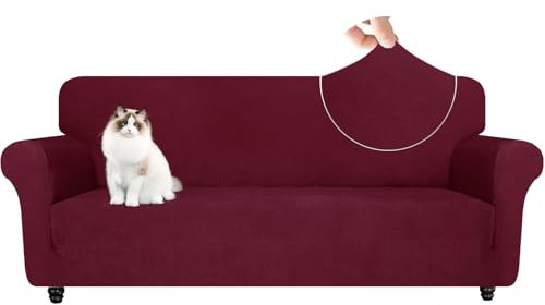 YSTELLAA Stretch Sofa Überzug 3 Sitzer, Elastisch Sofabezug Mit Armlehnen, Jacquard Sofaschoner rutschfest, Universal Sofa Cover Moderne, Couchüberzüge Sofahusse Für Katze Hund, Rot