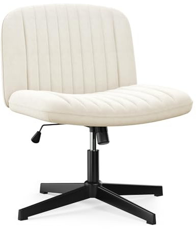 naspaluro Armless Office Chair No Wheels Velvet Fabric Cross-legged Desk Chair Height Adjustable Swivel Computer Chair with Wide Seat and Mid Back for Bedroom and Home Office - Beige
