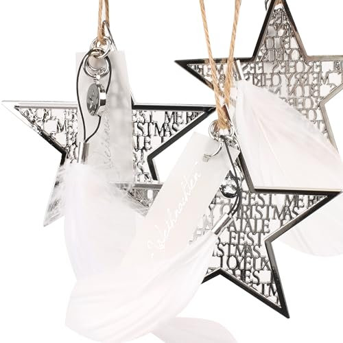 Silberstern Weihnachtszauber Baumschmuck im 3er Set, Größe XS - 8cm, stilvoller Sternanhänger als Weihnachtsbaumdeko, Weihnachtsbaumschmuck, Design Made in Germany