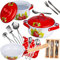 alles-meine.de GmbH 24 TLG. großes Set Kochset & Topfset - Puppengeschirr/Kochtopfset - Erdbeere - aus Metall/Emaille - echte Blech Töpfe/Panne + Küchenhelfer - Kochgesch..