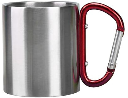 MiOYOOW Stainless Steel Carabiner Mug, Double Walled Camping Mug Portable Metal Cup with Carabiner Handle for Outdoor Camping Travel (300ML