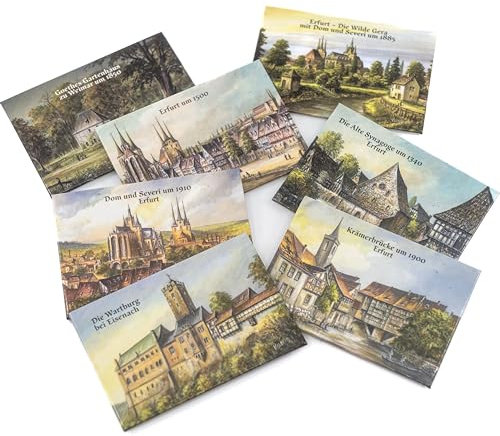 VALDEIG 7X Kühlschrankmagnet Alt Erfurt, Weimar, Die Wartburg bei Eisenach Bild Retro Deko, Souvenir Deutschland, Kühlschrankmagnete, Magnete Kühlschrank, für Mini Magnettafel, Germany, Thüringen, M