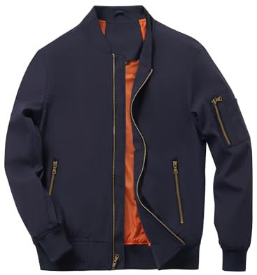 Hood Crew Giacca a vento da bomber da uomo, leggera, casual, elegante, con cerniera e tasche, Blu navy, XL