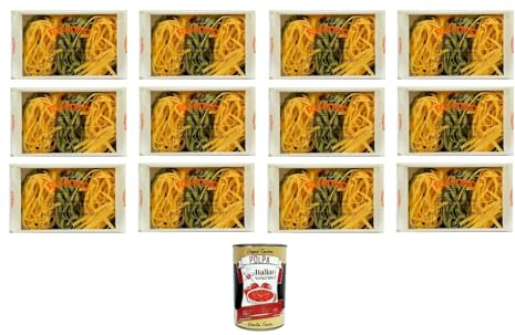 Italian Gourmet Pasta all'Uovo Paglia e Fieno Nr. 105 12 x 250g Eiernudeln | Sfoglia ruvida con spinaci; schnell garend, ideal für cremige Saucen und, Gesamtnettogewicht 3 kg + Kostenlos Polpa 400g