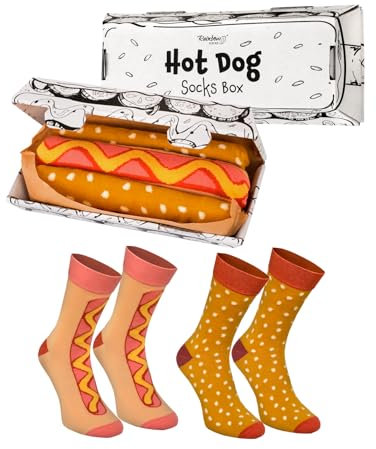 Rainbow Socks - Hot Dog Socks Box - Damen Herren Novelty Socken mit Hot-Dog-Muster - Novelty Geschenk für Fans von Fast Food und Lustigen Socken - 2 Paar - Größen 41-46