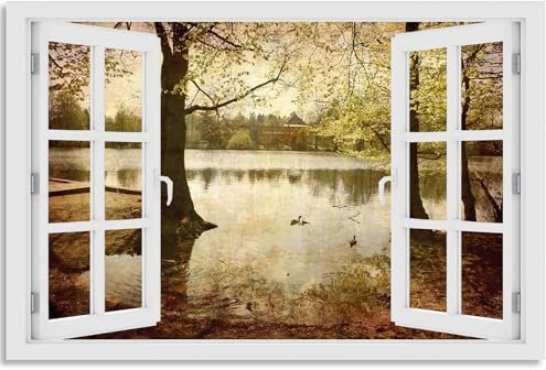 timalo Wandbild Outdoor wetterfeste Bilder für draußen | Gartenbilder Innen & Außen | Landschaftsbilder Acryl Glas Fensterblick Effekt | 60x40cm Wald Seeblick