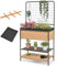GiantexUK 3 Tier Raised Garden Bed with Trellis, Wooden Garden Planter Pox with Removable Grid Divider, Liner, Drain Hole & 2 Shelves, Outdoor Elevated Flower Vegetables Herbs Climbing Plants Grow Box